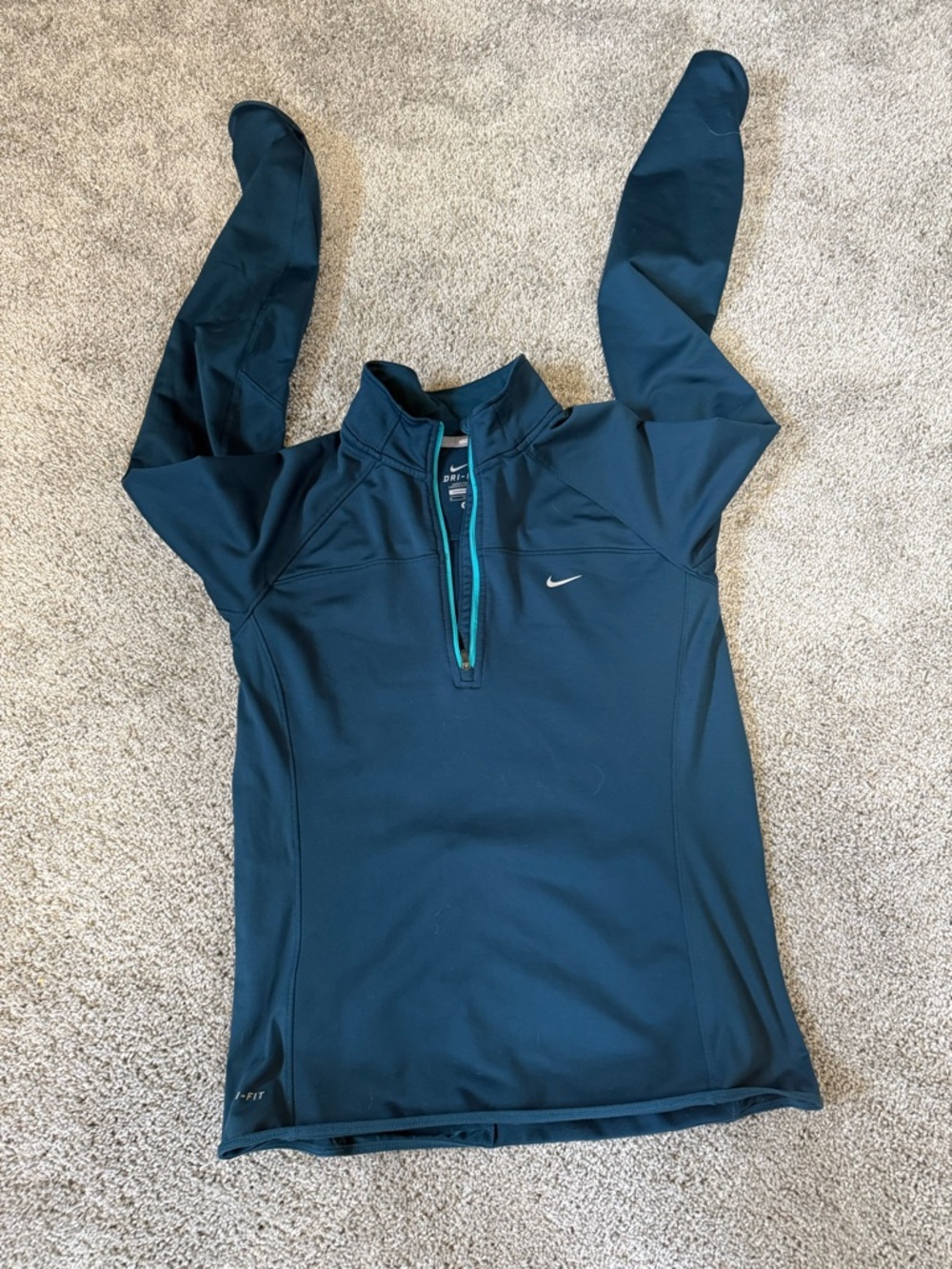 Nike Dark Teal Quarter-Zip Performance Top with Teal Zipper